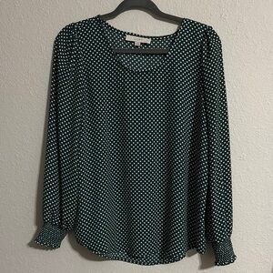 LOFT Green Smocked Puff Sleeve Blouse